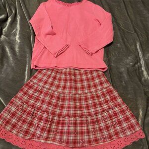 Vintage Y2K Baby Gap Embroidered Floral Plaid Lace Skirt & Pink Ribbon Top 3T